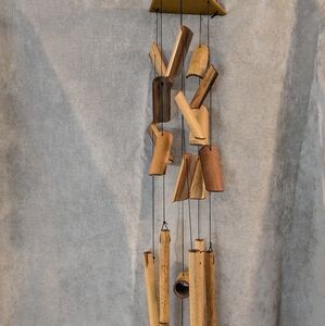 Wood Wind Chimes 45" Long Vintage Two Tiers Bohemian Island Bamboo